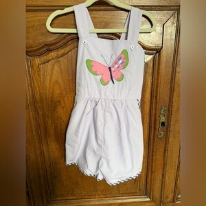 The Beaufort Bonnet Company Purple and Pink Butterfly Short Romper